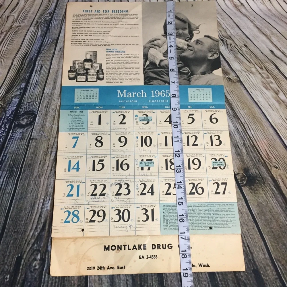 Vintage 1965 Montlake Drug Seattle area calendar